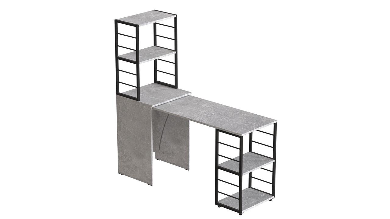 Стол-тумба трансформер Ferrum-decor Смарт 3/1 с этажеркой металл/ДСП 16 мм 1430x1450x500 мм Черный/Бетон (FRD-105115) - фото 2 Стол-тумба трансформер Ferrum-decor Смарт 3/1 с этажеркой металл/ДСП 16 мм 1430x1450x500 мм Черный/Бетон (FRD-105115) - фото 2