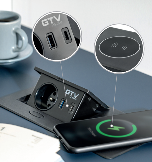 Розетка та USB-A/Type-C GTV AVARO PLUS SCHUKO WC 5W 1,5 м Чорний (AE-PB1SAVAP-20) - фото 3