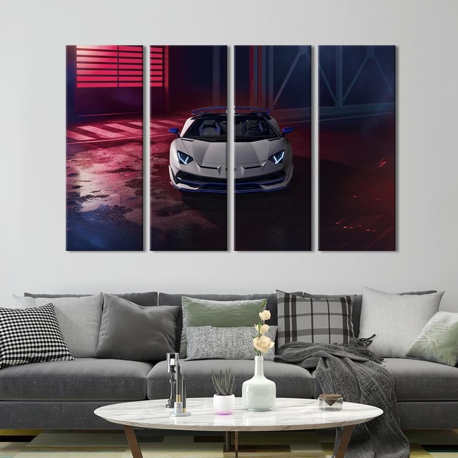 Картина на холсте Премиум-авто Lamborghini Aventador SVJ в сером цвете 209x133 см (1340-41)