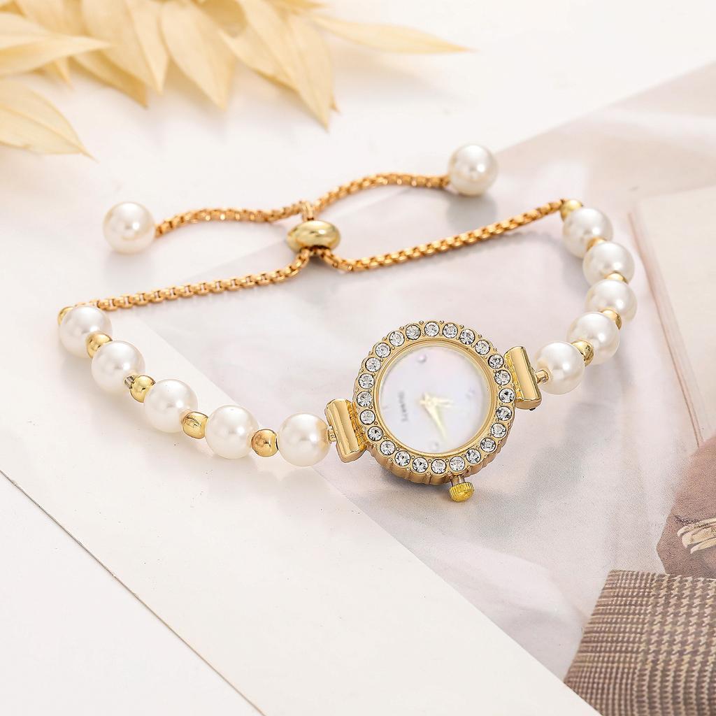 Наручний кварцовий годинник з регульованим браслетом із перлин та стразами Золотистий (2689612586) - фото 3 Наручний кварцовий годинник з регульованим браслетом із перлин та стразами Золотистий (2689612586) - фото 3