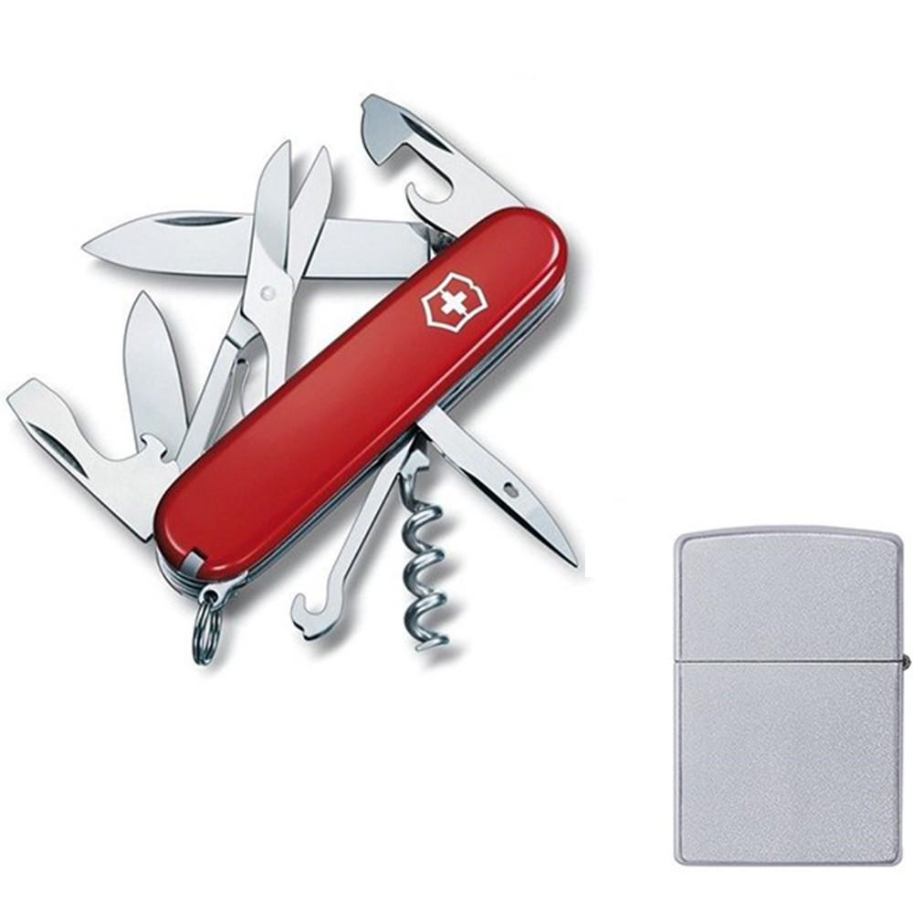 Зажигалка ZIPPO 205 Classic Satin Chrome и нож Victorinox Climber 1.3703 (131423)