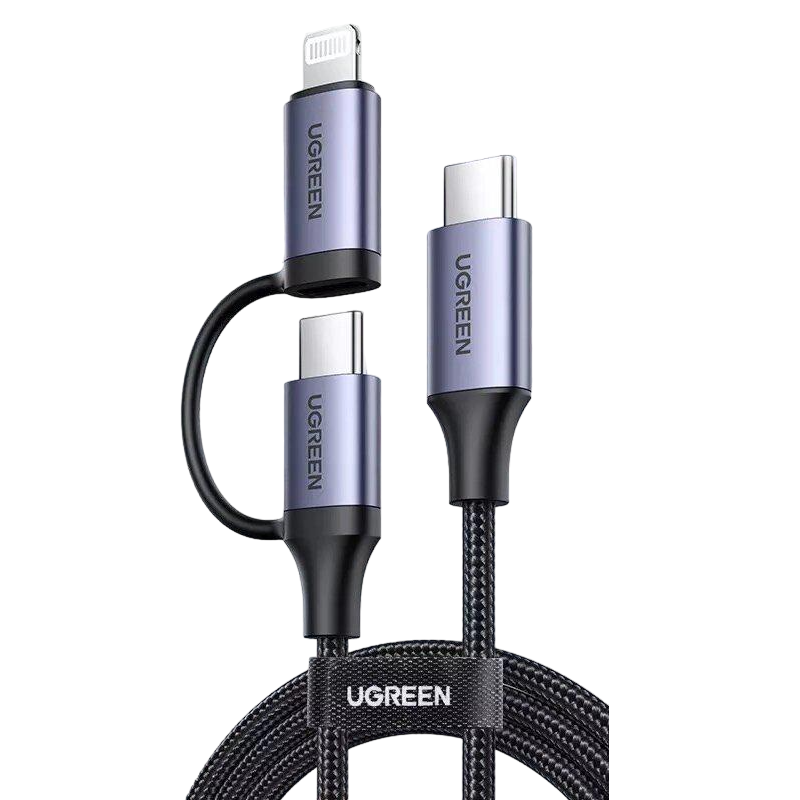Кабель UGREEN US529 Lightning/USB-C 2в1 PD 100W (60329) - фото 1 Кабель UGREEN US529 Lightning/USB-C 2в1 PD 100W (60329) - фото 1