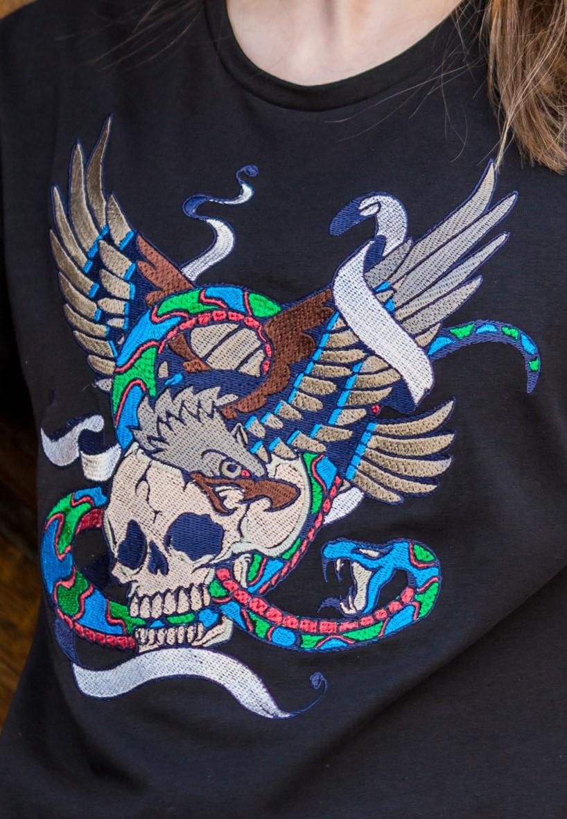 Футболка з вишивкою BATIAR Череп і орел ХS Чорний - фото 3 Футболка з вишивкою BATIAR Череп і орел ХS Чорний - фото 3