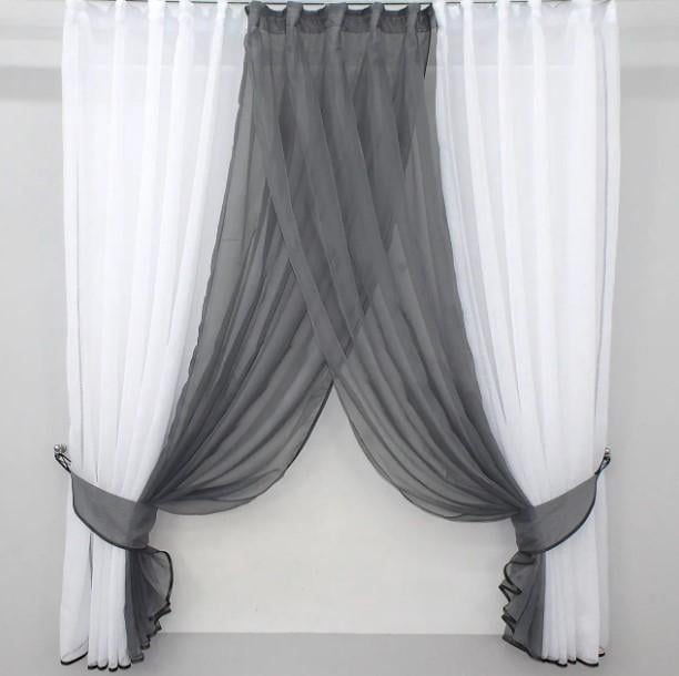 Комплект штор на кухню/балкон 400х150 см Графитовый/Белый (109к)