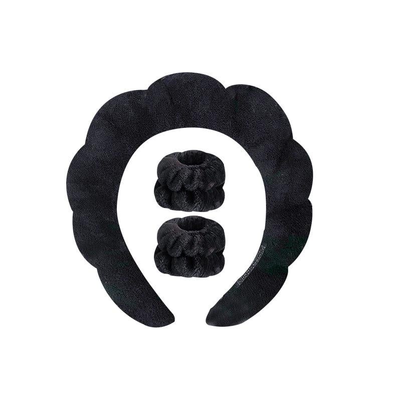 Комплект мягкий косметический обруч и напульсники для умывания Черный - фото 1 Комплект мягкий косметический обруч и напульсники для умывания Черный - фото 1