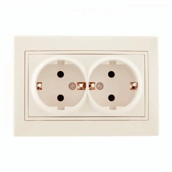 Розетка двомісна Lezard Mira з заземленням зі вставкою Кремовий (00000000581)