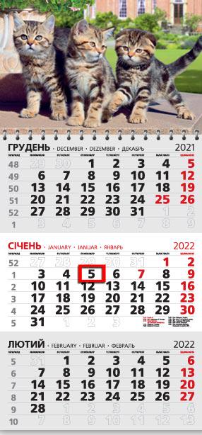 Календарь настенный квартальный МАРКО на 2022 год офисный 3 Котята (офіс3-13 2022)
