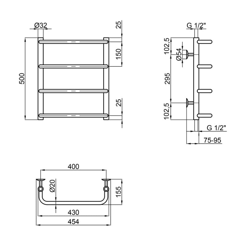 Сушарка для рушників водяна Lidz Standard (CRM) D32/20х1/2" 400x500 мм P4 - фото 2