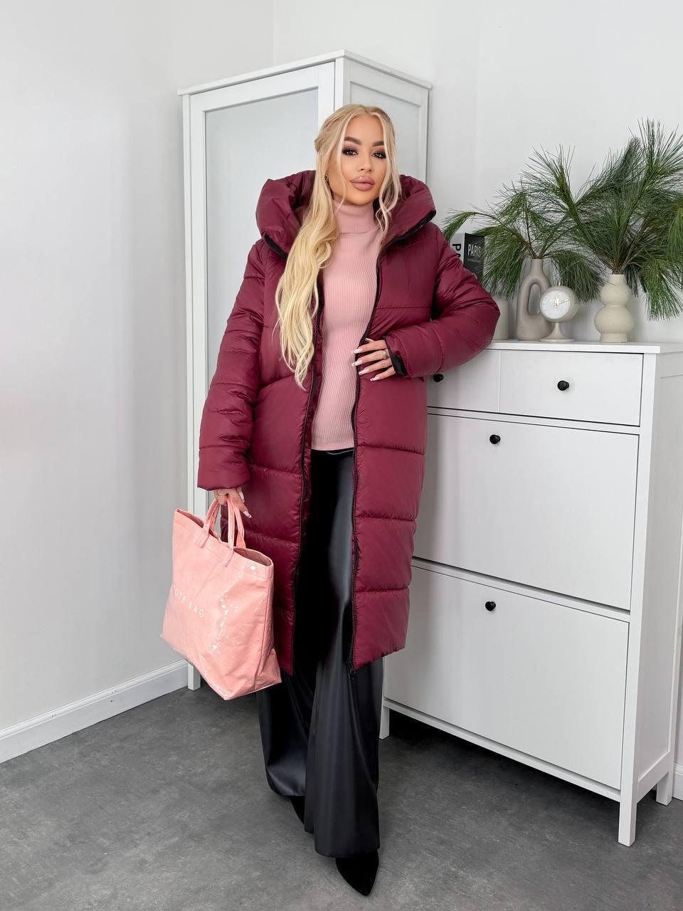 Пуховик жіночий зимовий подовжений до -20°С батал 6XL-7XL Марсала (OV-1099MAR-6XL-7XL) - фото 2