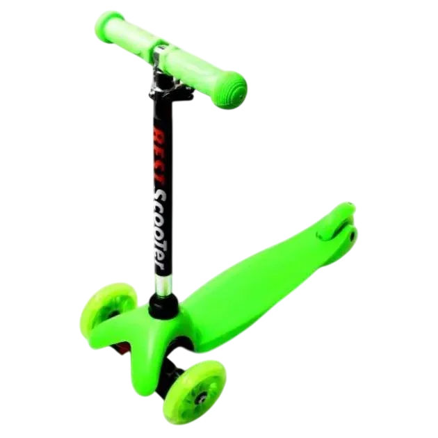 Самокат трехколесный детский с светящимися колесами с резиновой ручкой и регулируемым рулем 66,5х25,5х55 см Зеленый (opt-16758)