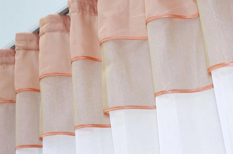 Гардина на кухню/балкон шифон/батист 270х170 см Персиковий/Білий (110к) - фото 4 Гардина на кухню/балкон шифон/батист 270х170 см Персиковий/Білий (110к) - фото 4