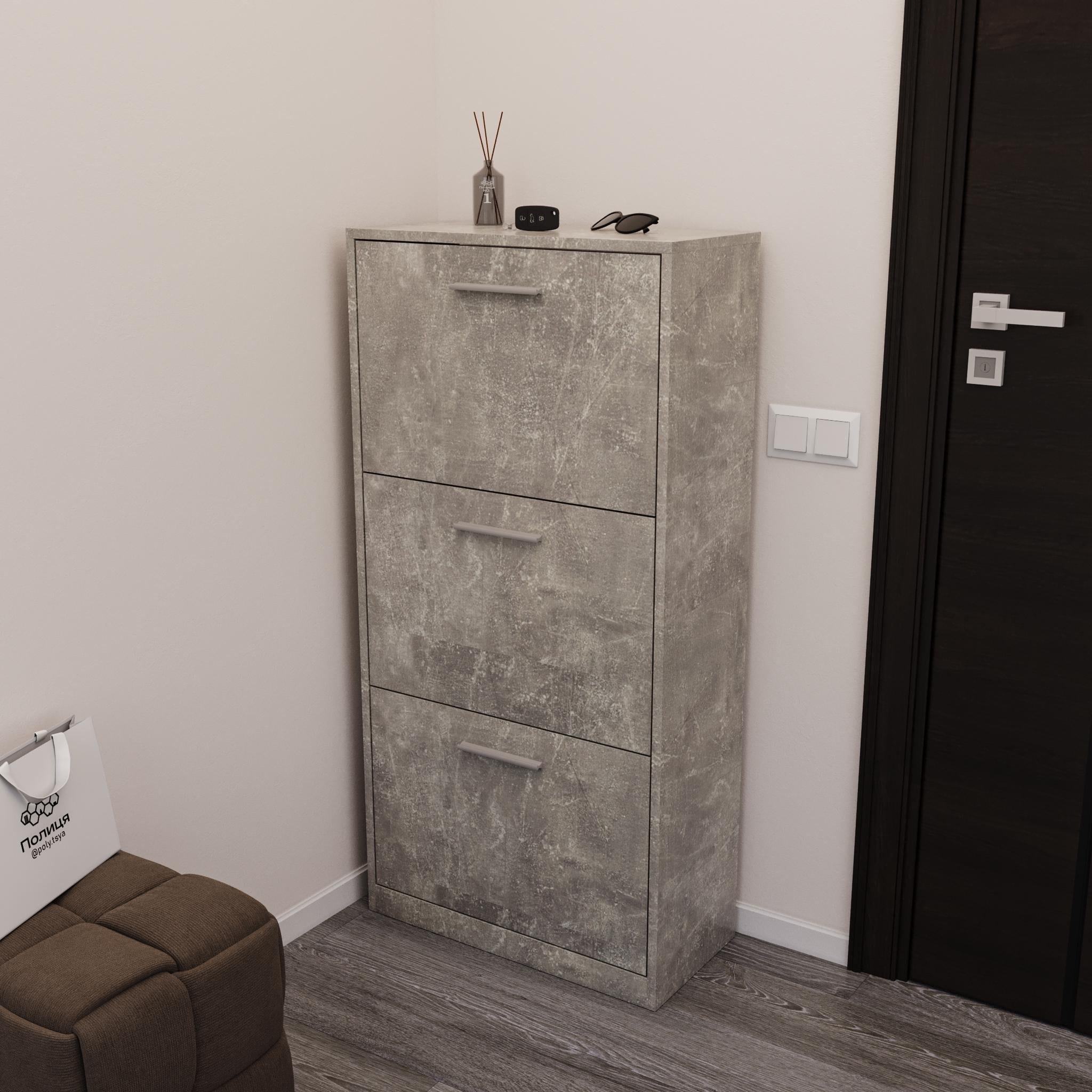 Тумба для обуви на 3 выдвижных ящика 590х1200х280 мм Бетон (ST-21)