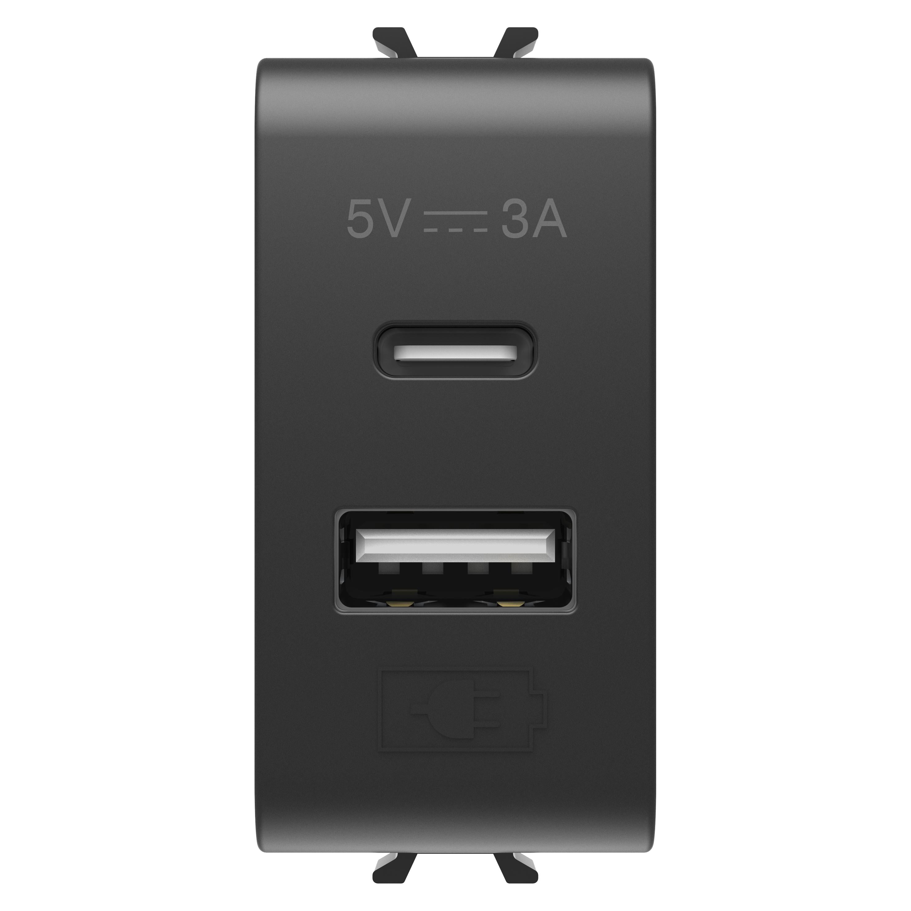 Розетка USB двойная Gewiss Chorusmart 3A 5В тип A+C 1 модуль технополимер Черный (GW12449)