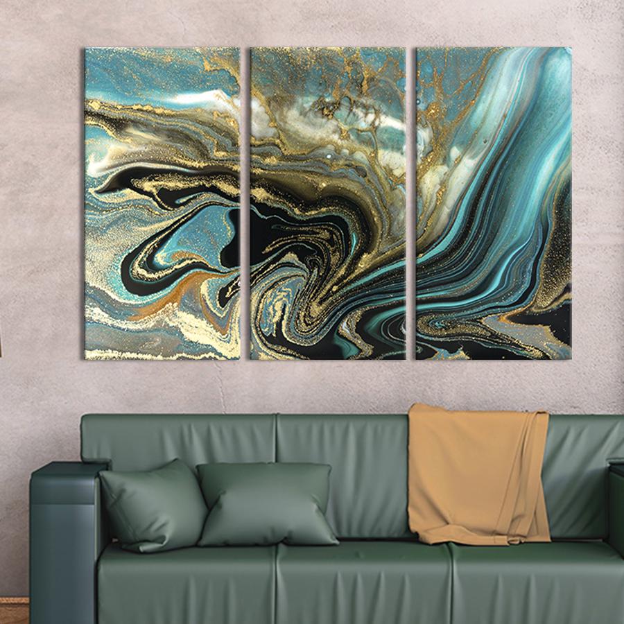 Модульная картина из 3 частей на холсте для интерьера Бронзовый мрамор с золотой россыпью 128x81 см (49-31)