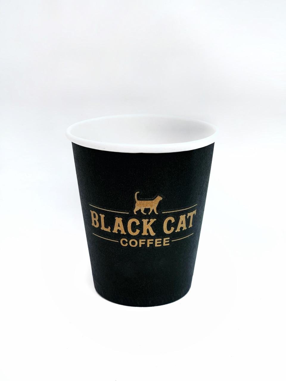 Стаканы для кофе бумажные Black Cat 175 мл и 210 мл 50 шт. Черный
