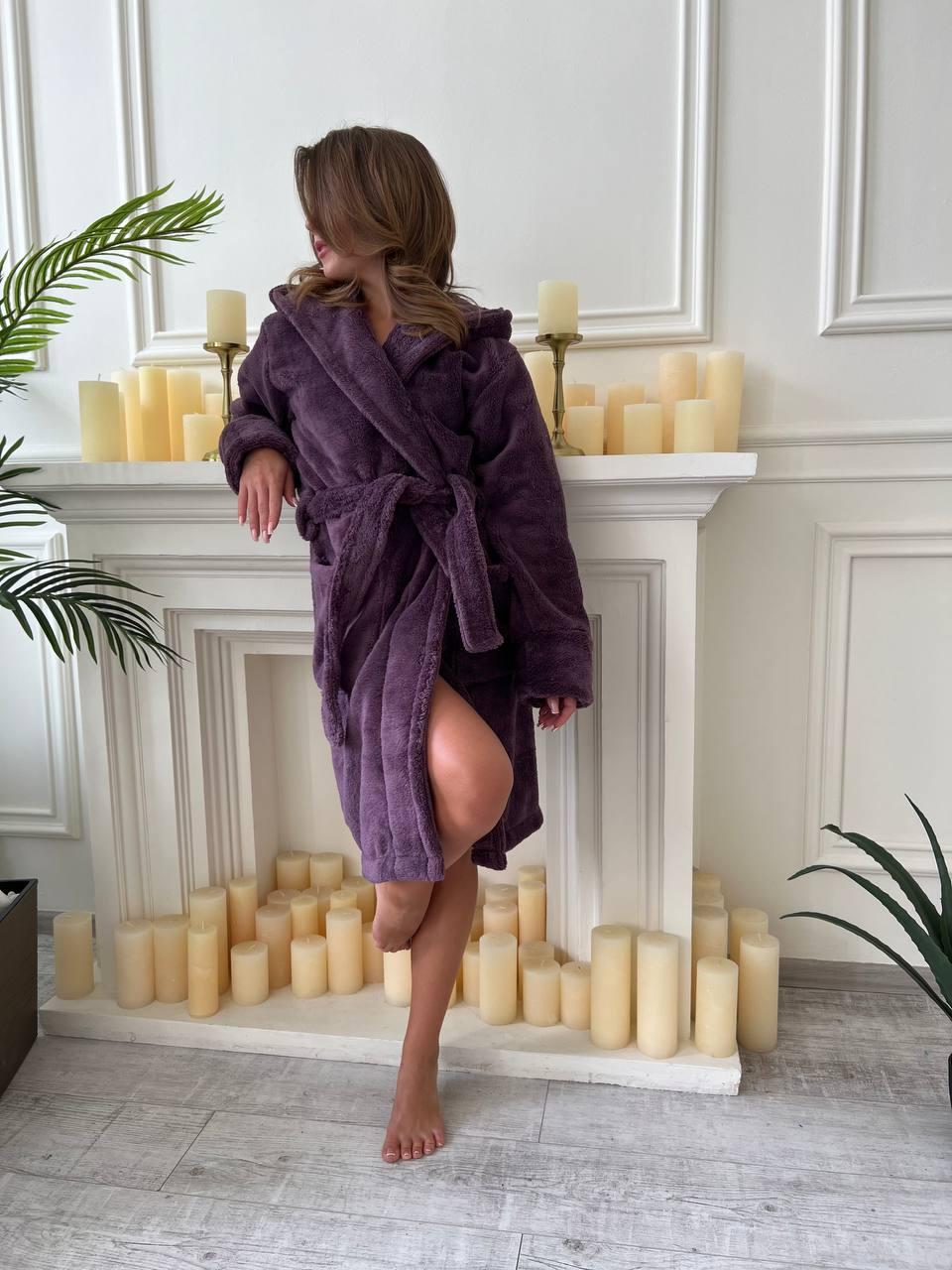 Халат женский махровый на запах S Сиреневый (Д-al-halat-015-2) - фото 4 Халат женский махровый на запах S Сиреневый (Д-al-halat-015-2) - фото 4