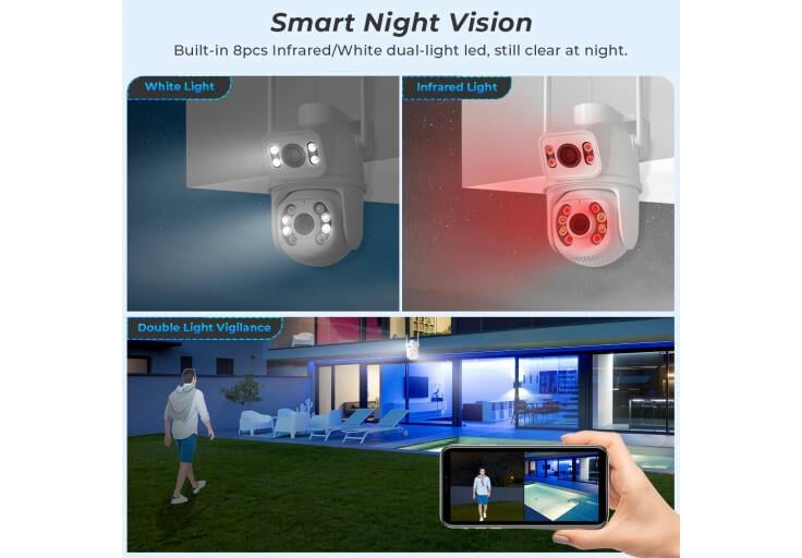 Камера беспроводная уличная Icsee 360 PTZ 8МР WiFi с двумя объективами 4/4MP Белый - фото 8