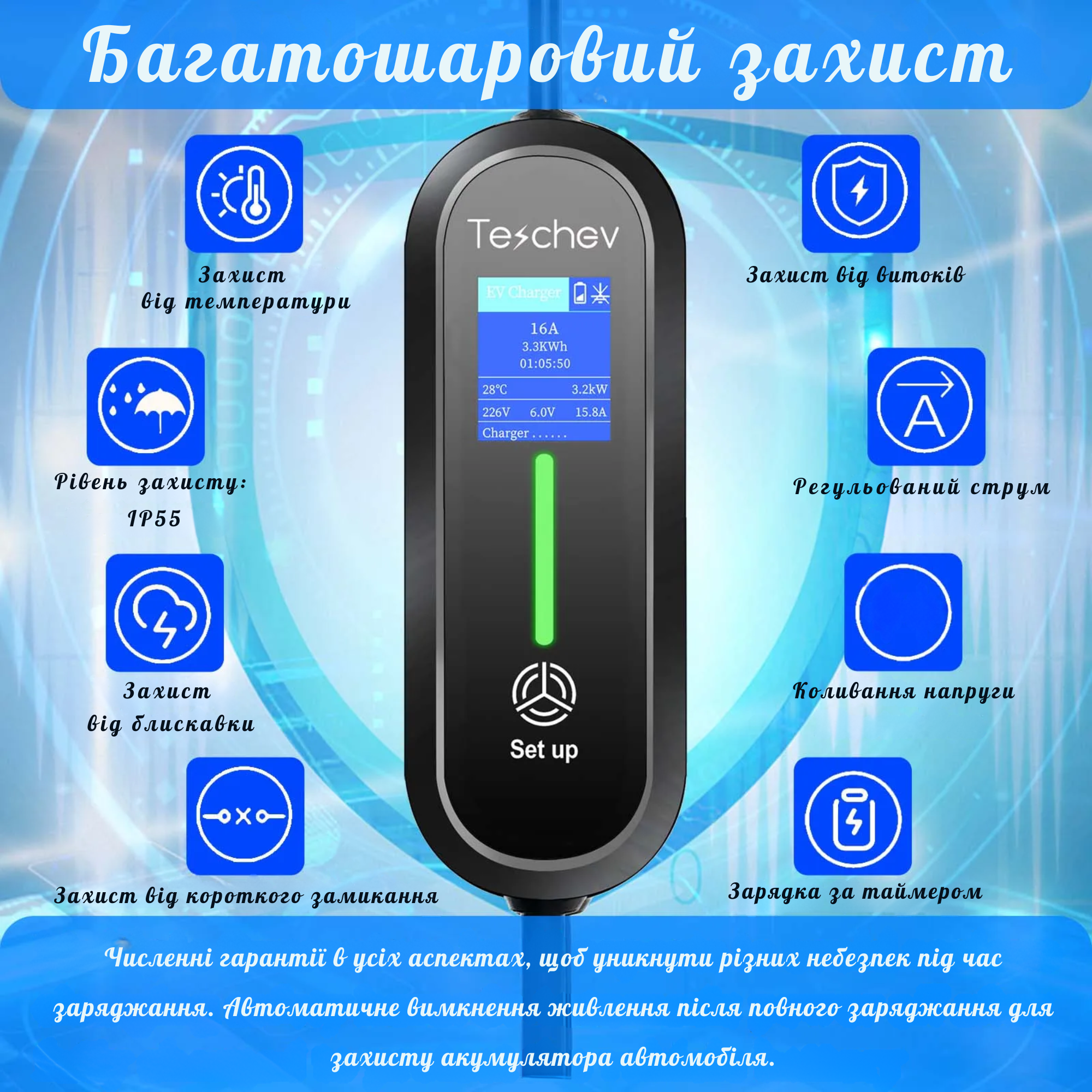 Зарядний пристрій для електромобілів TESCHEV Type 2 IEC 62196-2 3,5 м кабелю 8-16 A до 3,5 кВт з сумкою IP65 (GS-294) - фото 9 Зарядний пристрій для електромобілів TESCHEV Type 2 IEC 62196-2 3,5 м кабелю 8-16 A до 3,5 кВт з сумкою IP65 (GS-294) - фото 9