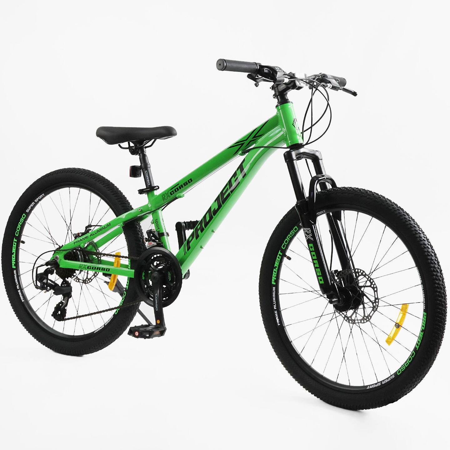 Велосипед гірський підлітковий алюмінієвий Corso Project 24" рама 11" Зелений - фото 2 Велосипед гірський підлітковий алюмінієвий Corso Project 24" рама 11" Зелений - фото 2