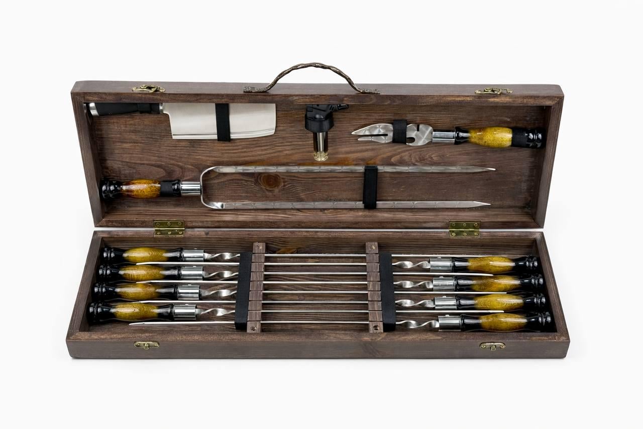 Набор шампуров Grill Master ОРИОН по 12 предметам в кейсе Коричневый (168-10-KS-7609)
