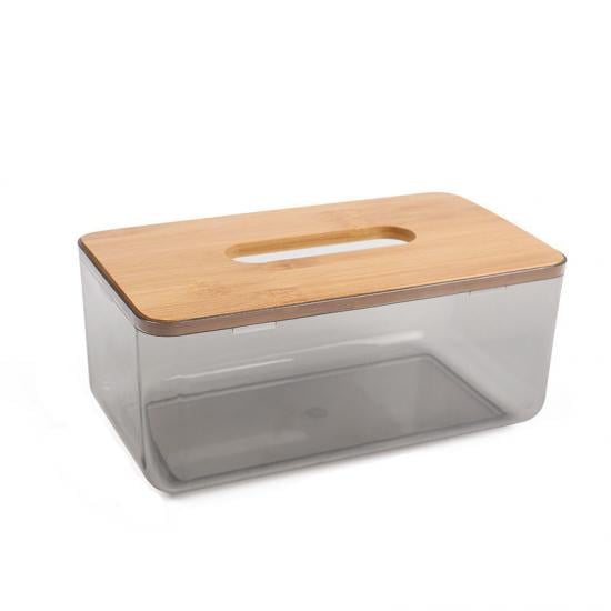 Бокс для серветок з бамбуковою кришкою Tissue 21х13х9,5 см Прозорий (127551) - фото 1