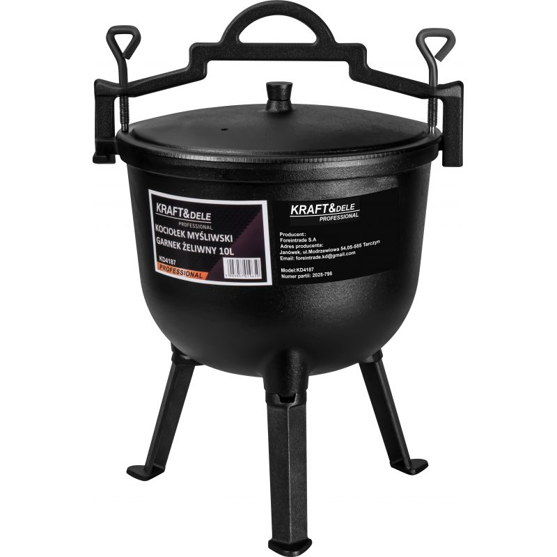 Котел чугунный Kraft&Dele KD4187 10 л для приготовления пищи с крышкой и ручкой для переноски.