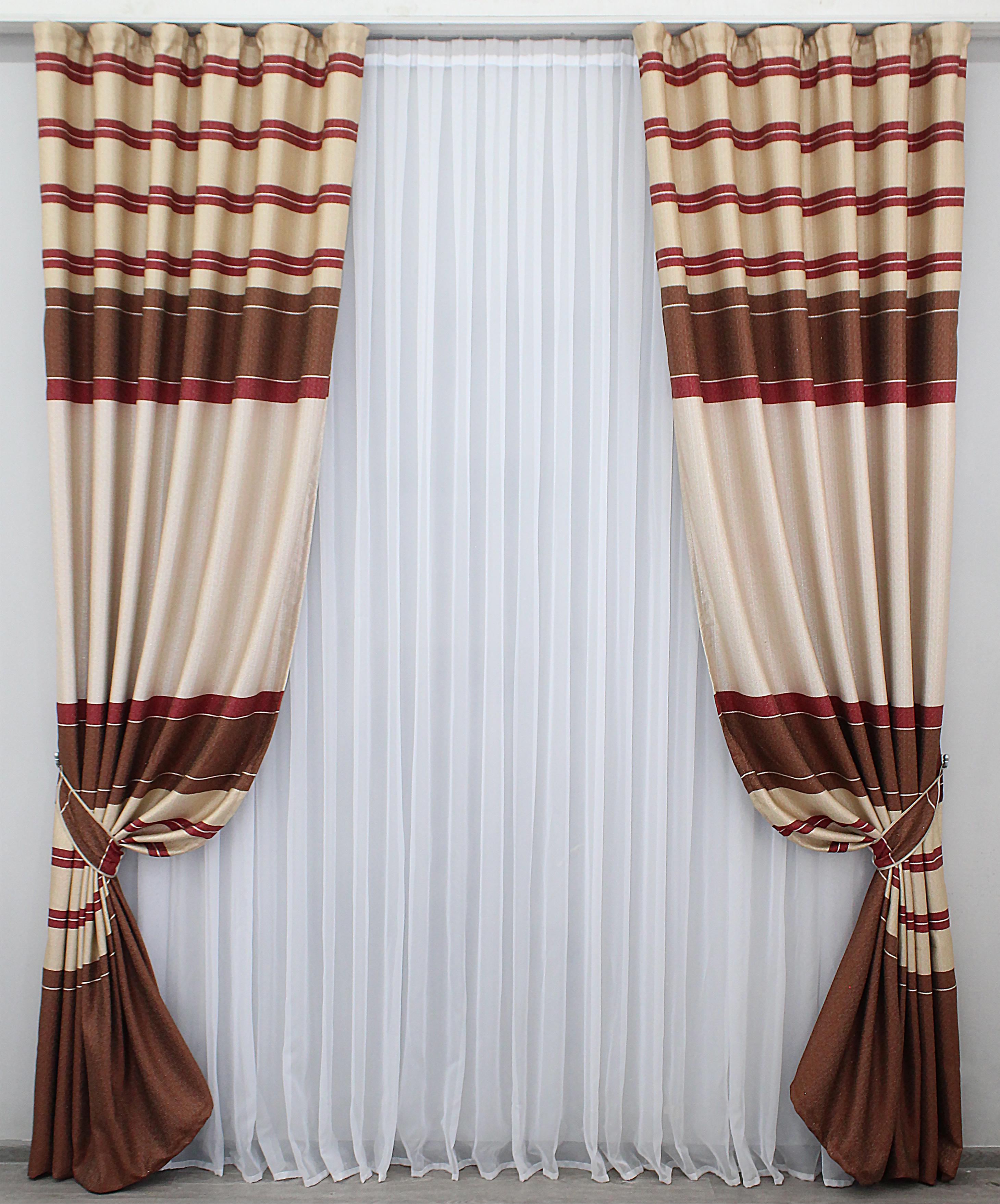 Комплект готовых штор VR-Textil Лен-блэкаут № 781ш 100х270 см 2 шт. Бежевый/Бордовый (31-551)
