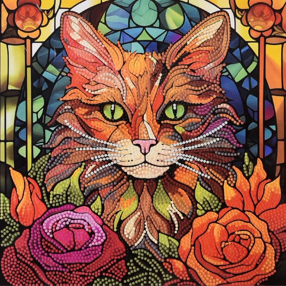 Алмазна мозаїка Strateg Кіт зі смарагдовими очима 30х30 см Різнокольоровий (VM-127-A-408)