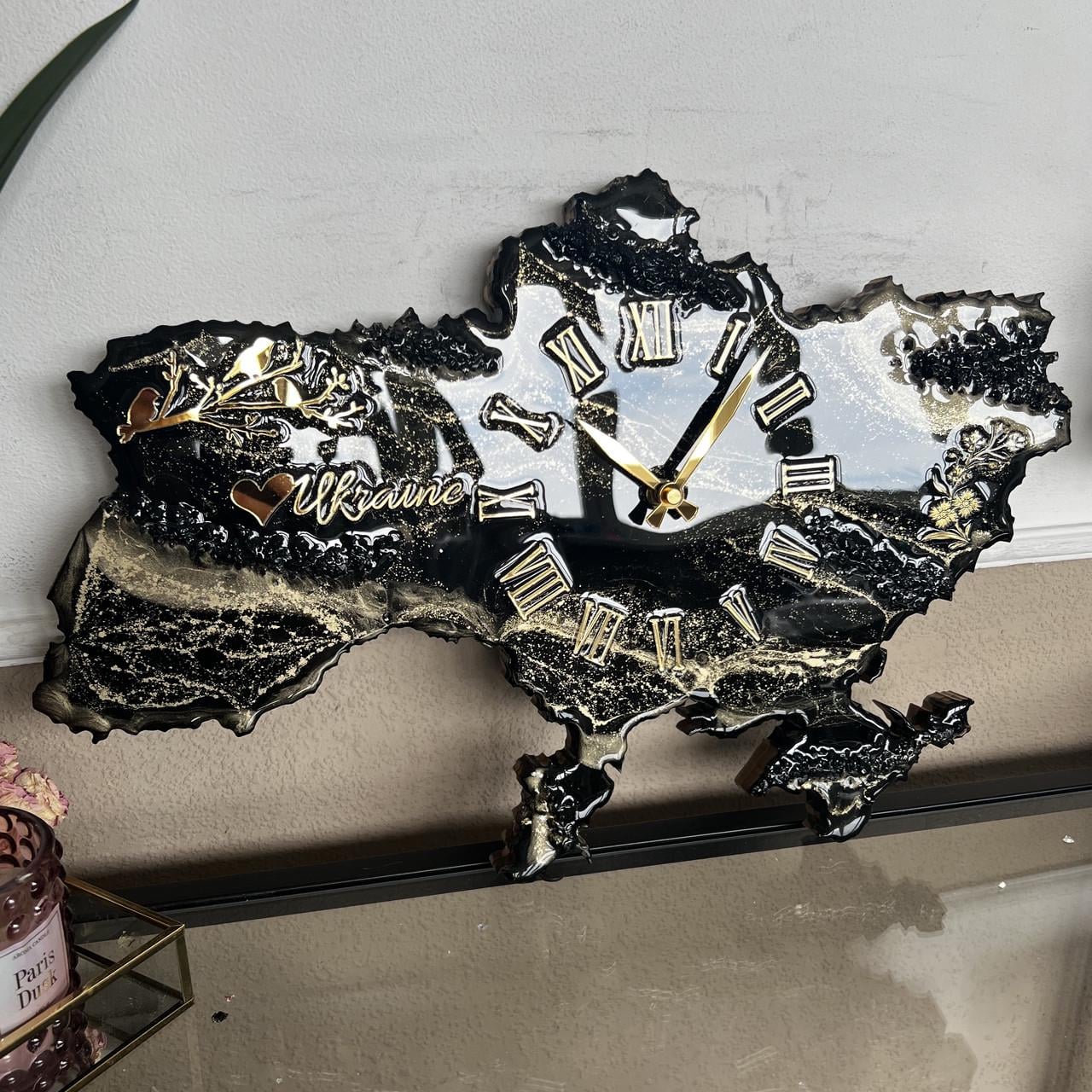 Часы настенные из эпоксидной смолы Карта Украины 50x32 см