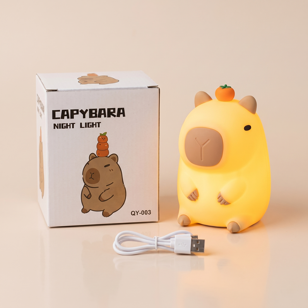 Ночник детский силиконовый аккумуляторный Капибара с сенсорным таймером LED Бежевый (NL-K)