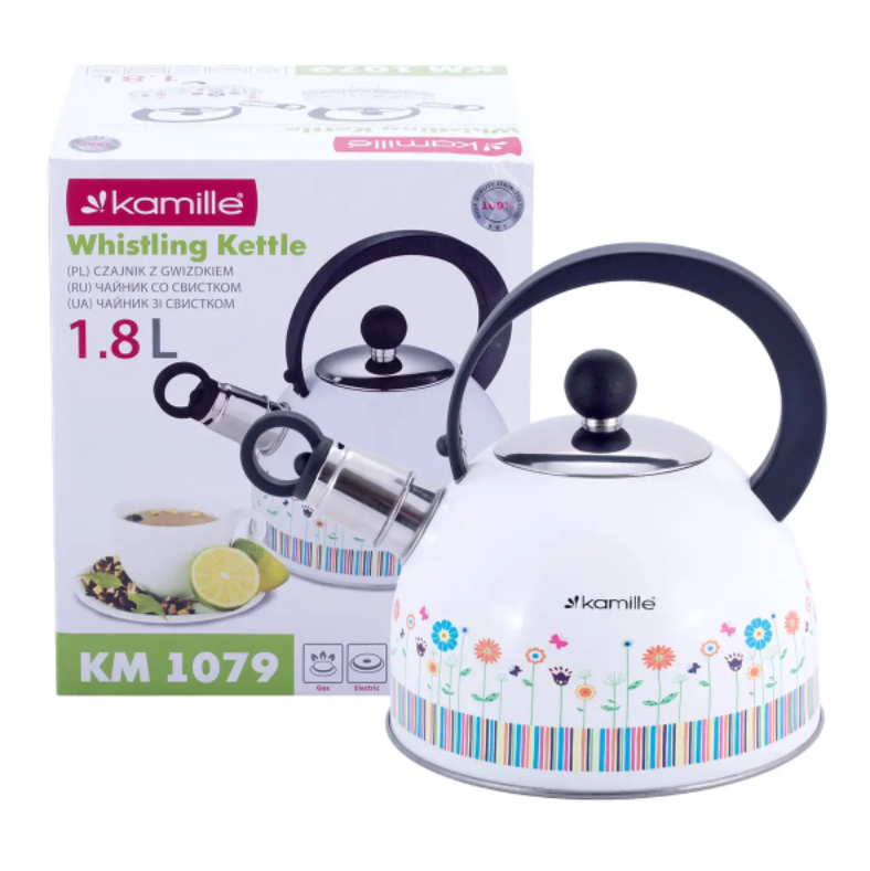 Чайник Kamille KM-1079 из нержавеющей стали со свистком для индукции и газа 1,8 л (NA002383)
