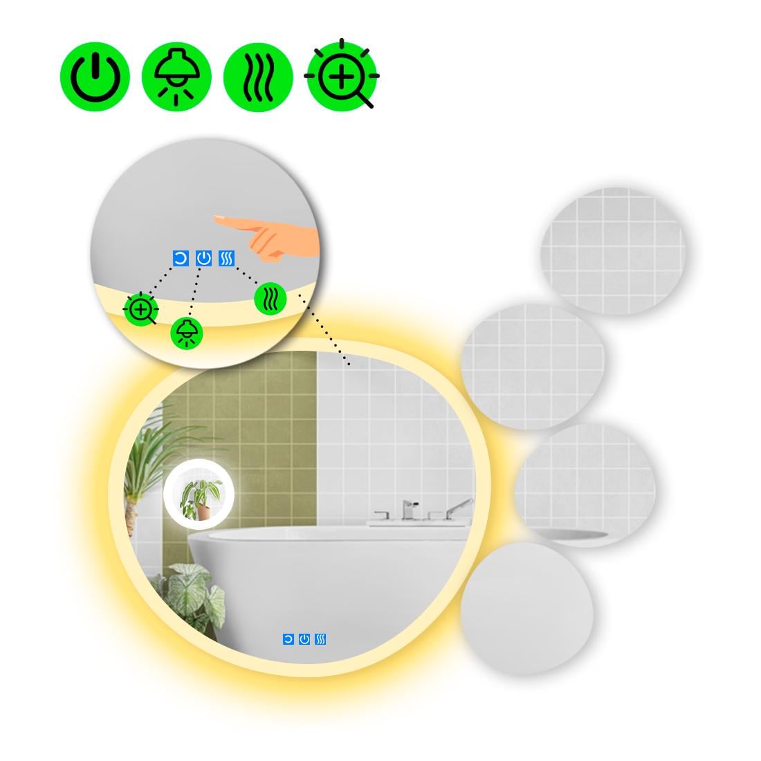 Зеркало с LED подсветкой Acqua 3 с тремя сенсорами 80x80 см (8737297)
