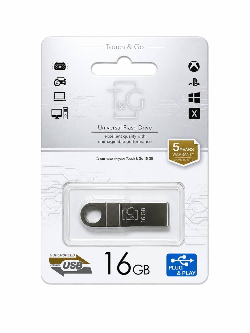 Накопитель USB 16Gb 2.0 T&G 027 metal Series Silver (м00233)