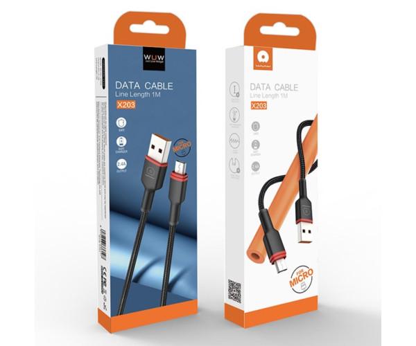 Кабель Data Wuw X203 MicroUSB 2,4A 1 м черный (066972573336197) - фото 2 Кабель Data Wuw X203 MicroUSB 2,4A 1 м черный (066972573336197) - фото 2