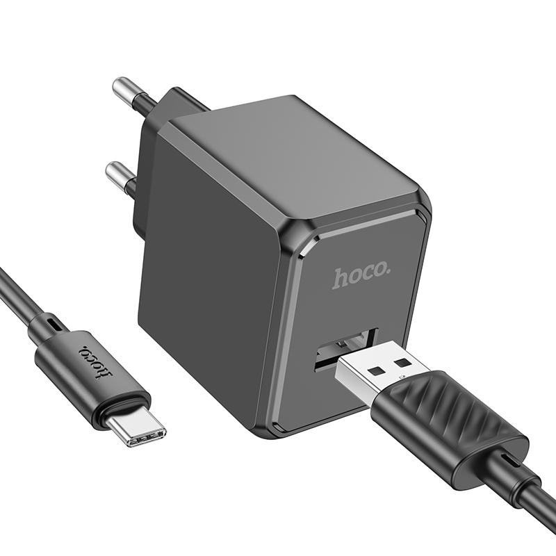 Зарядний пристрій для телефонів з кабелем Hoco CS11A Ocean single port charger set Type-C Black (24682)