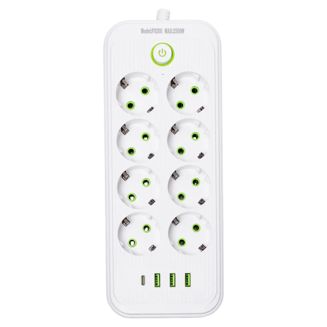 Фільтр мережевий HP-5-29 4,7 м на 8 розеток з 3 USB 1 Type-C та кнопкою відключення F20U Білий (A-034390)