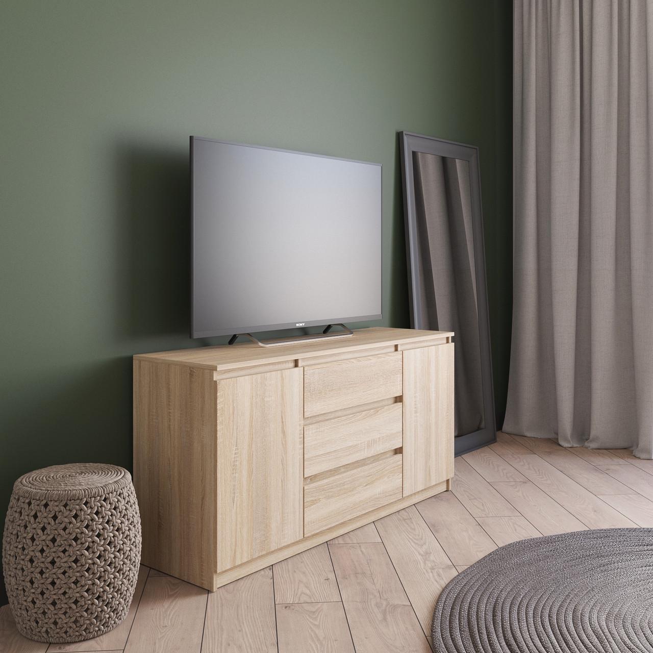 Комод VAYS с 3 ящиками и 2 отделениями с полками 140х40х75 см Дуб сонома (30777941)