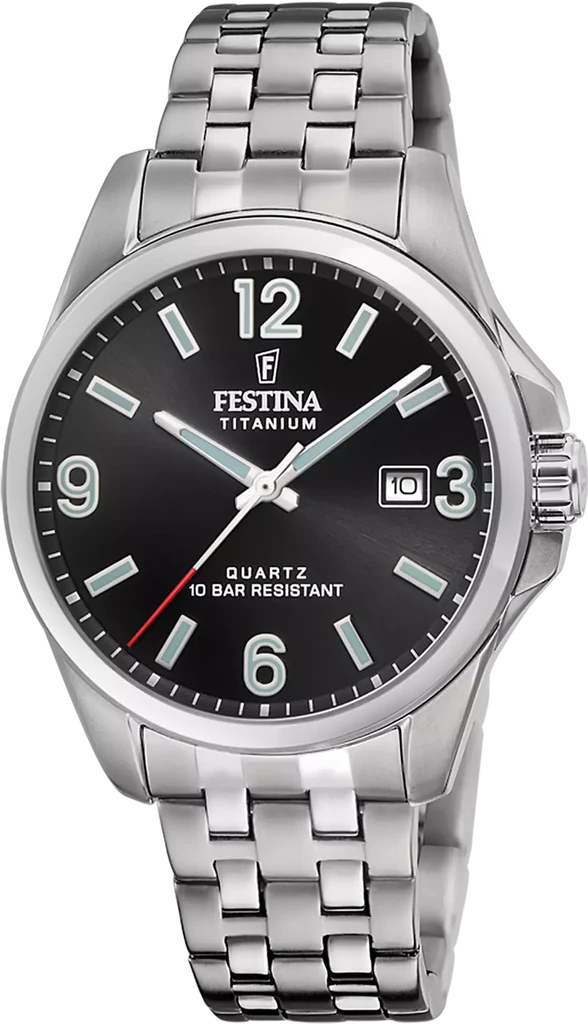 Наручные часы мужские Festina F20696/3 Titanium с титановым корпусом WR 100 м и черным циферблатом