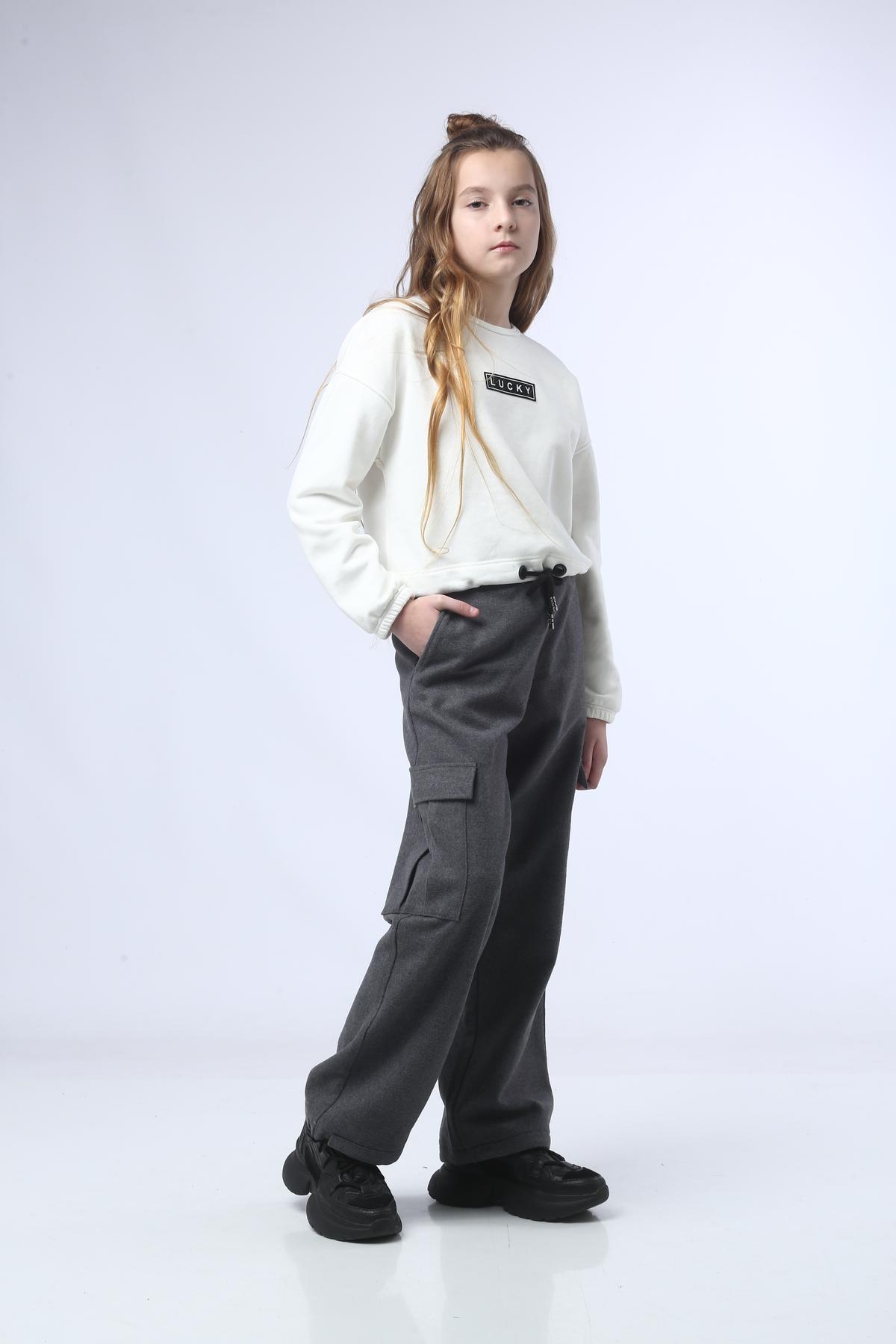 Брюки карго теплые подростковые для девочки IRmAS 1092 кашемировые 158 см Серый