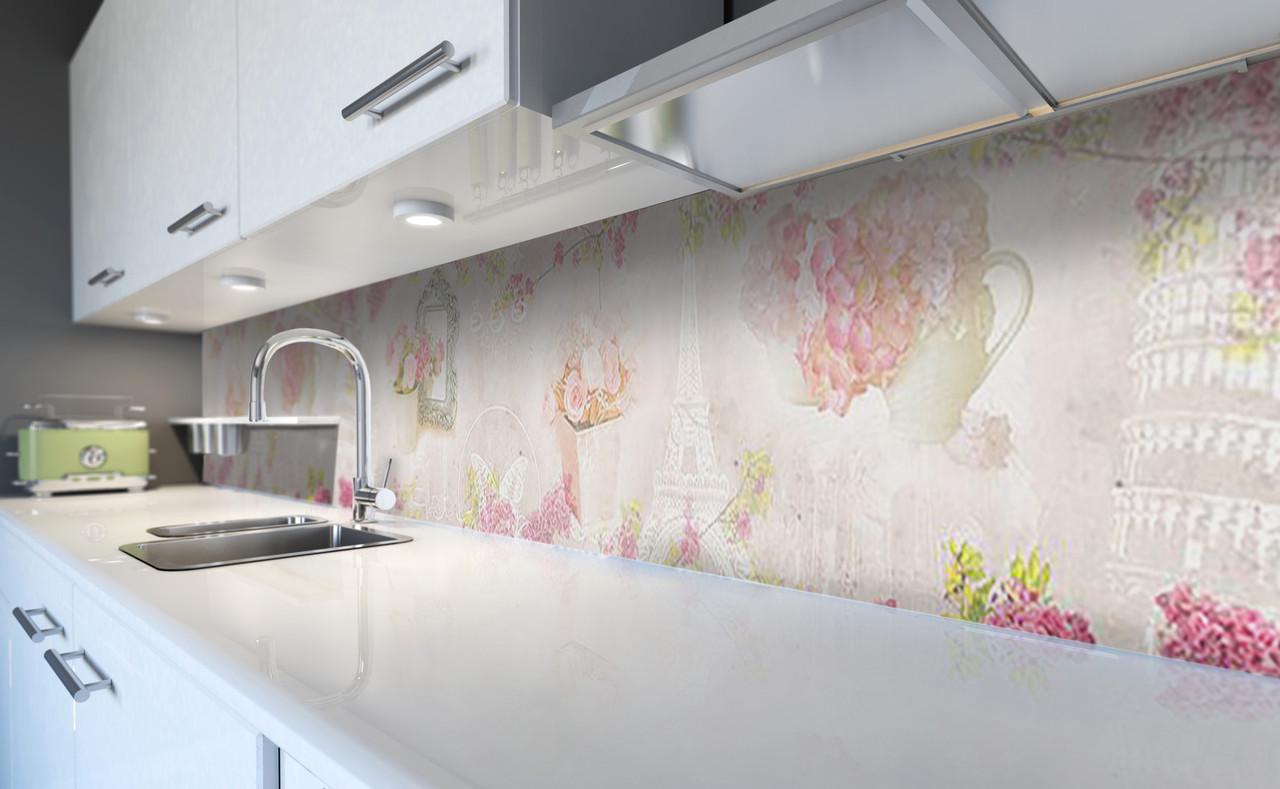 Кухонный фартук Цветы и достопримечательности из самоклеющейся виниловой пленки 60х300 см Розовый Кухонный фартук Цветы и достопримечательности из самоклеющейся виниловой пленки 60х300 см Розовый