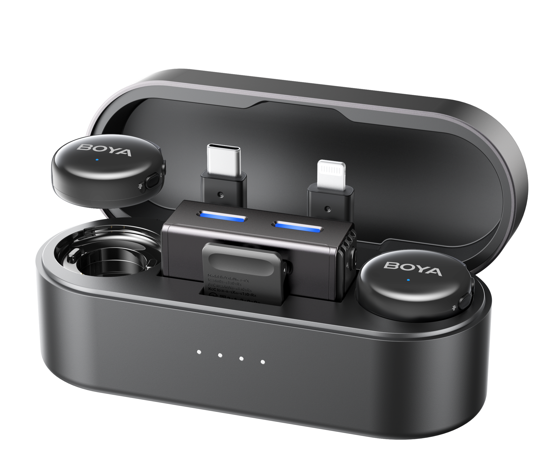 Микрофон петличный Boya LINK 3-01 2025 Lightning+Type-C+TRS 3,5 мм с зарядным кейсом для iPhone/Android/видеокамеры 2 шт. (50051)