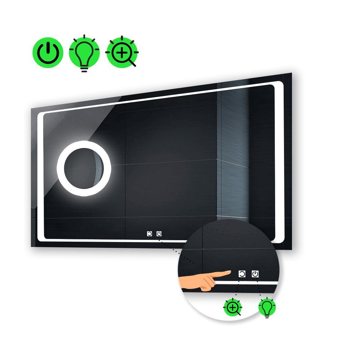 Зеркало с LED подсветкой Emma с двумя сенсорами и линзой с подсветкой 100x60 см (Emmag124)