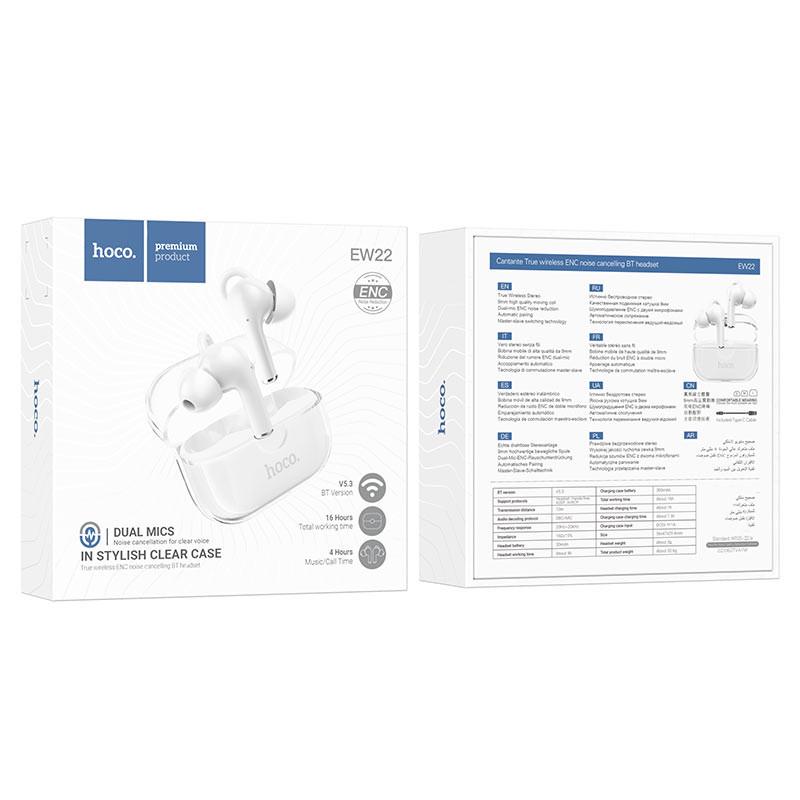 Навушники вакуумні Hoco EW22 TWS безпровідні з мікрофоном Bluetooth в кейсі Білий (EW22/White) - фото 5