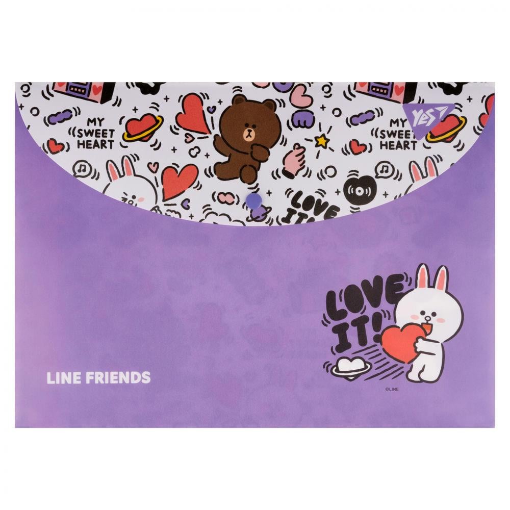 Папка-конверт Yes Line Friends А4 на кнопці Бузковий (492193)