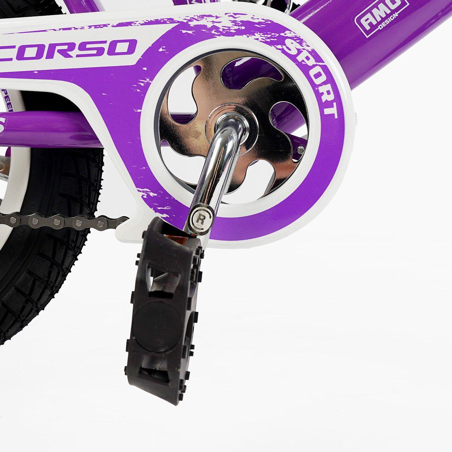 Велосипед двухколесный Corso MAXIS 12" для девочки с корзиной и багажником Фиолетовый - фото 4