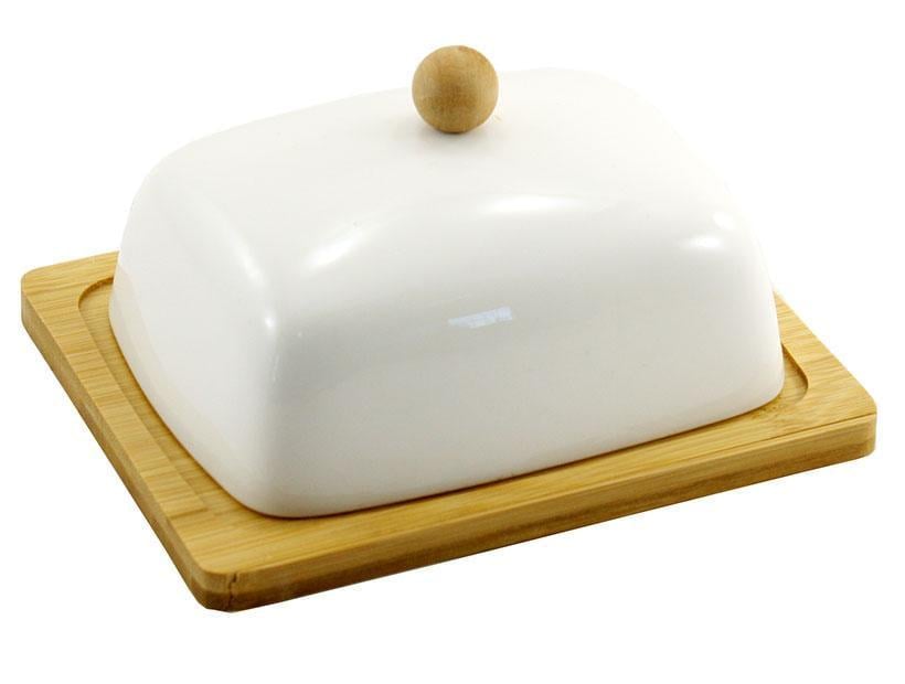 Масленка фарфоровая Interos с бамбуковой подставкой 16 см Белый (PJ03430) Масленка фарфоровая Interos с бамбуковой подставкой 16 см Белый (PJ03430)