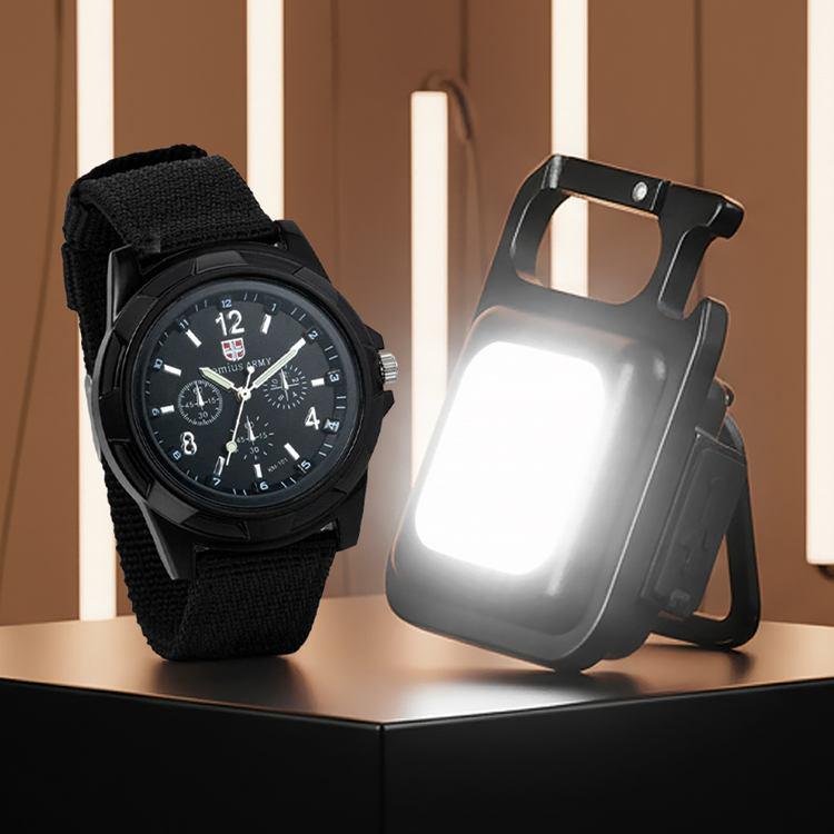 Наручний годинник чоловічий Genius Army та ліхтар LED з карабіном та магнітом (263f4dff)
