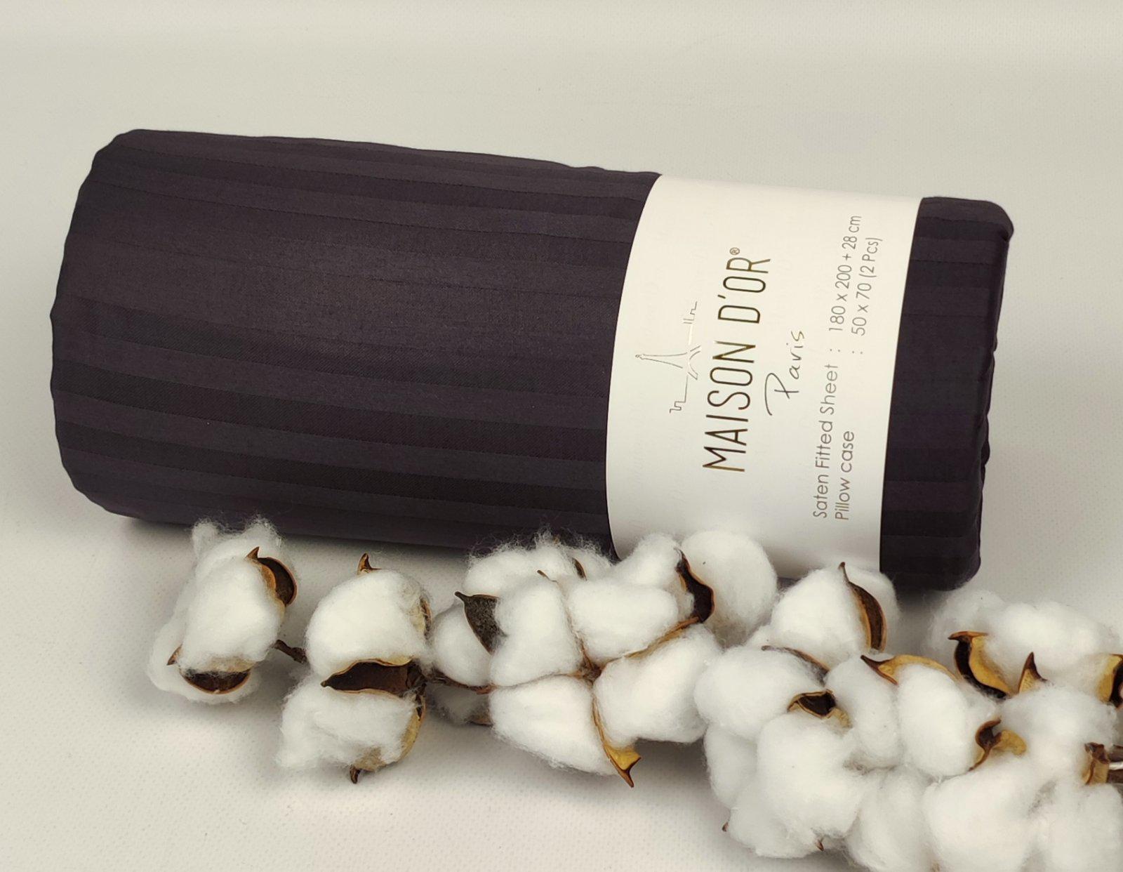 Простирадло на резинці Maison D'or 100x200 см з наволочкою страйп-сатин Antracite (CN23363)