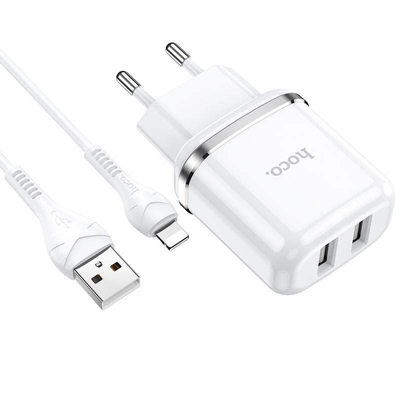 Зарядний пристрій Hoco Lightning cable Aspiring N4 2 USB 2,4 A White (533172)