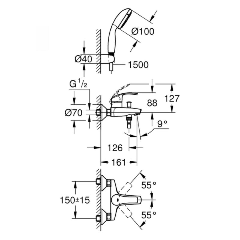 Смеситель для ванны Grohe Eurosmart 3330220A с душевым набором Хром/Белый (67573) - фото 2